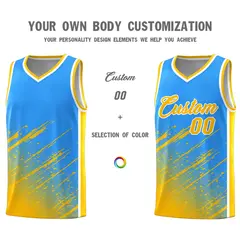 Powder Blue Yellow Splash Basketball Kits with Tackle Twill 3
