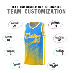 Powder Blue Yellow Splash Basketball Kits with Tackle Twill 4