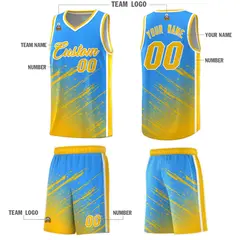 Powder Blue Yellow Splash Basketball Kits with Tackle Twill 5