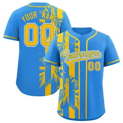 Powder Blue Yellow Split Coconut Tree Baseball Jersey 1