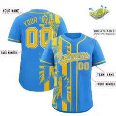 Powder Blue Yellow Split Coconut Tree Baseball Jersey 2