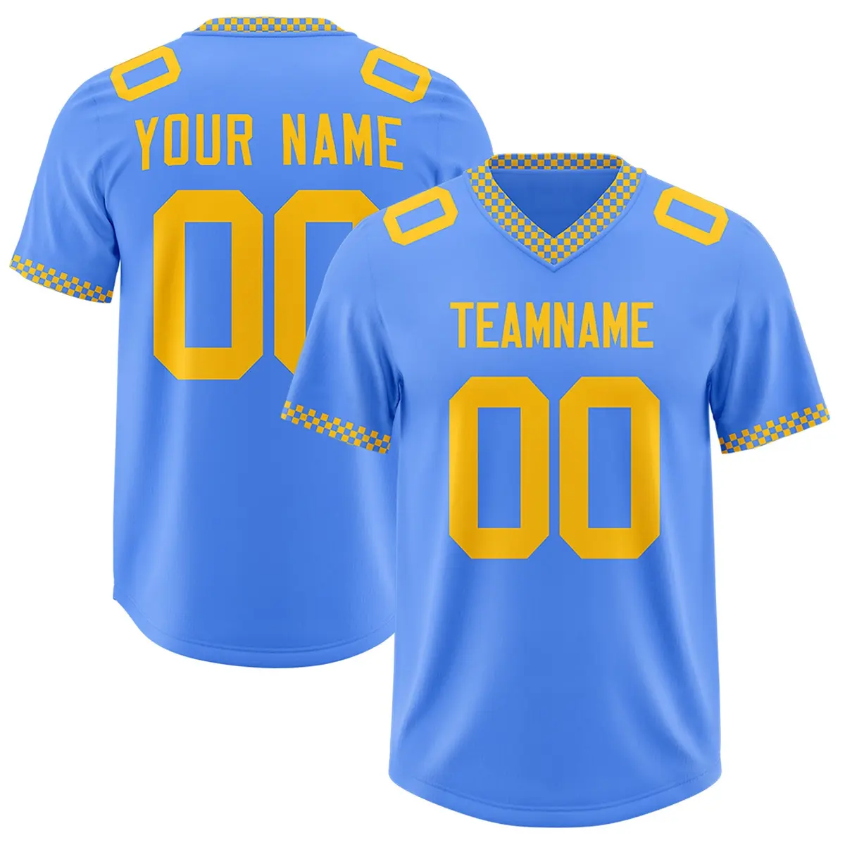 Powder Blue Yellow Square Neckline Classic Football Jersey