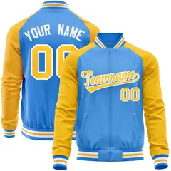 Powder Blue Yellow Varsity Full-Zip Raglan Sleeves Letterman Baseball Jacket 1