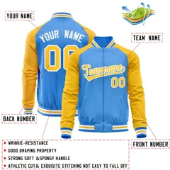 Powder Blue Yellow Varsity Full-Zip Raglan Sleeves Letterman Baseball Jacket 4