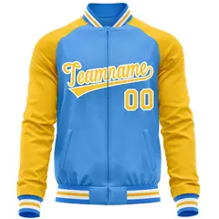Powder Blue Yellow Varsity Full-Zip Raglan Sleeves Letterman Baseball Jacket 5