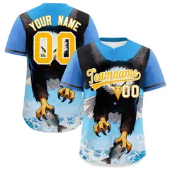 Powder Blue Yellow White Eagle Graffiti Baseball Jersey