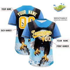 Powder Blue Yellow White Eagle Graffiti Baseball Jersey 2
