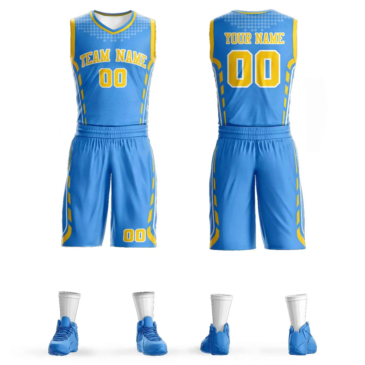 Powder Blue Yellow-White Graffiti Oblique Bar Basketball Jersey