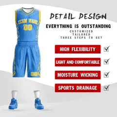 Powder Blue Yellow-White Graffiti Oblique Bar Basketball Jersey 2