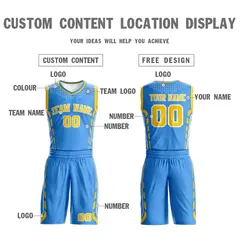 Powder Blue Yellow-White Graffiti Oblique Bar Basketball Jersey 3