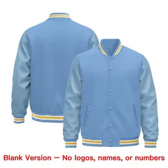 Powder Blue Yellow White Varsity Jacket with Faux Leather Sleeves 6