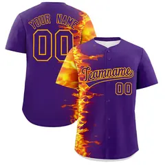 Purple 3D Flame Design Authentic Baseball Jersey