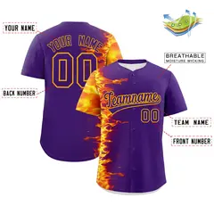 Purple 3D Flame Design Authentic Baseball Jersey 2