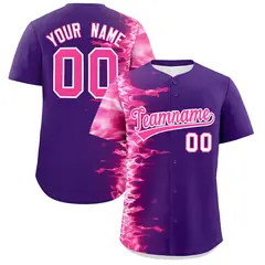 Purple 3D Flame Design Authentic Baseball Jersey 1