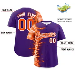 Purple 3D Flame Design Authentic Baseball Jersey 2