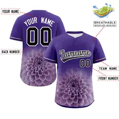 Purple 3D Flower Design Authentic Baseball Jersey 2