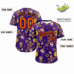 Purple 3D Graffiti Pattern Baseball Jersey 2