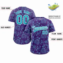 Purple 3D Graffiti Pattern Baseball Jersey 2