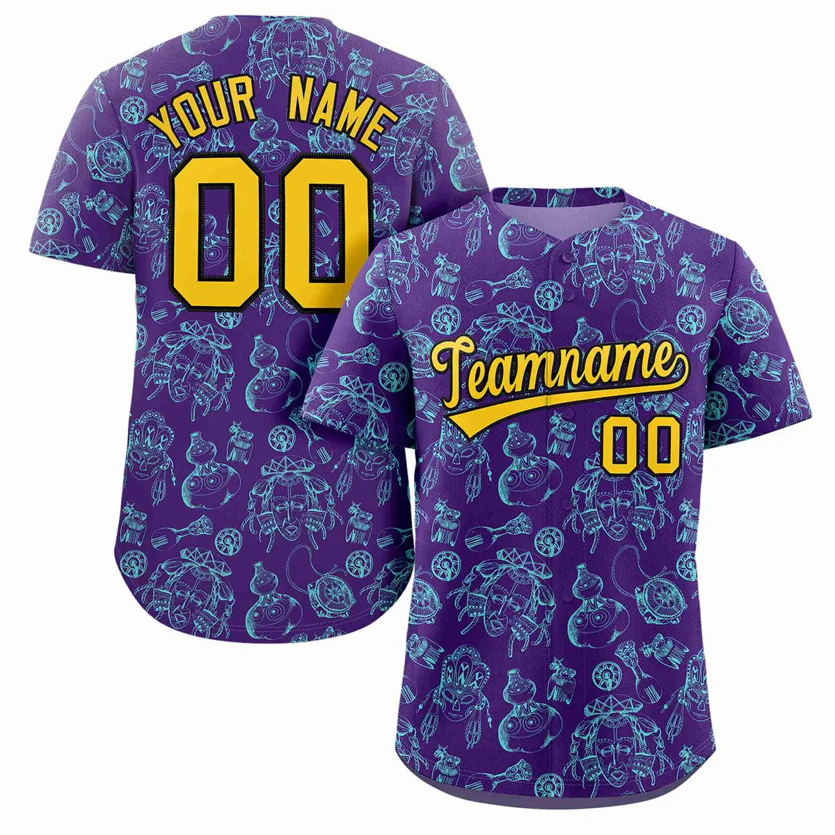 Purple 3D Graffiti Pattern Baseball Jersey