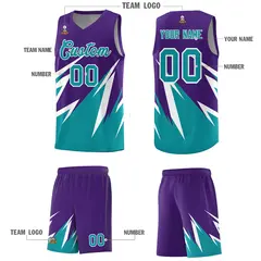 Purple Abstract Mountain Pattern Basketball Jersey 4