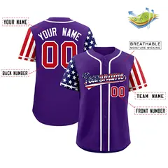 Purple American Flag Design Baseball Jersey 2