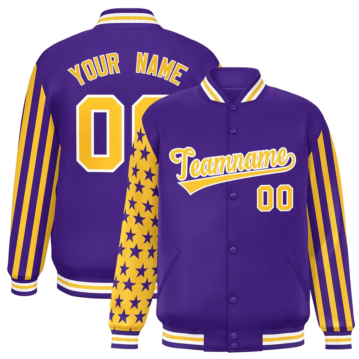 Purple American Flag Varsity Letterman Bomber Jacket