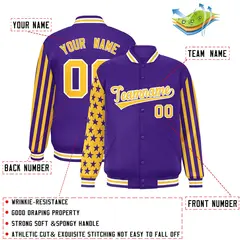 Purple American Flag Varsity Letterman Bomber Jacket 2