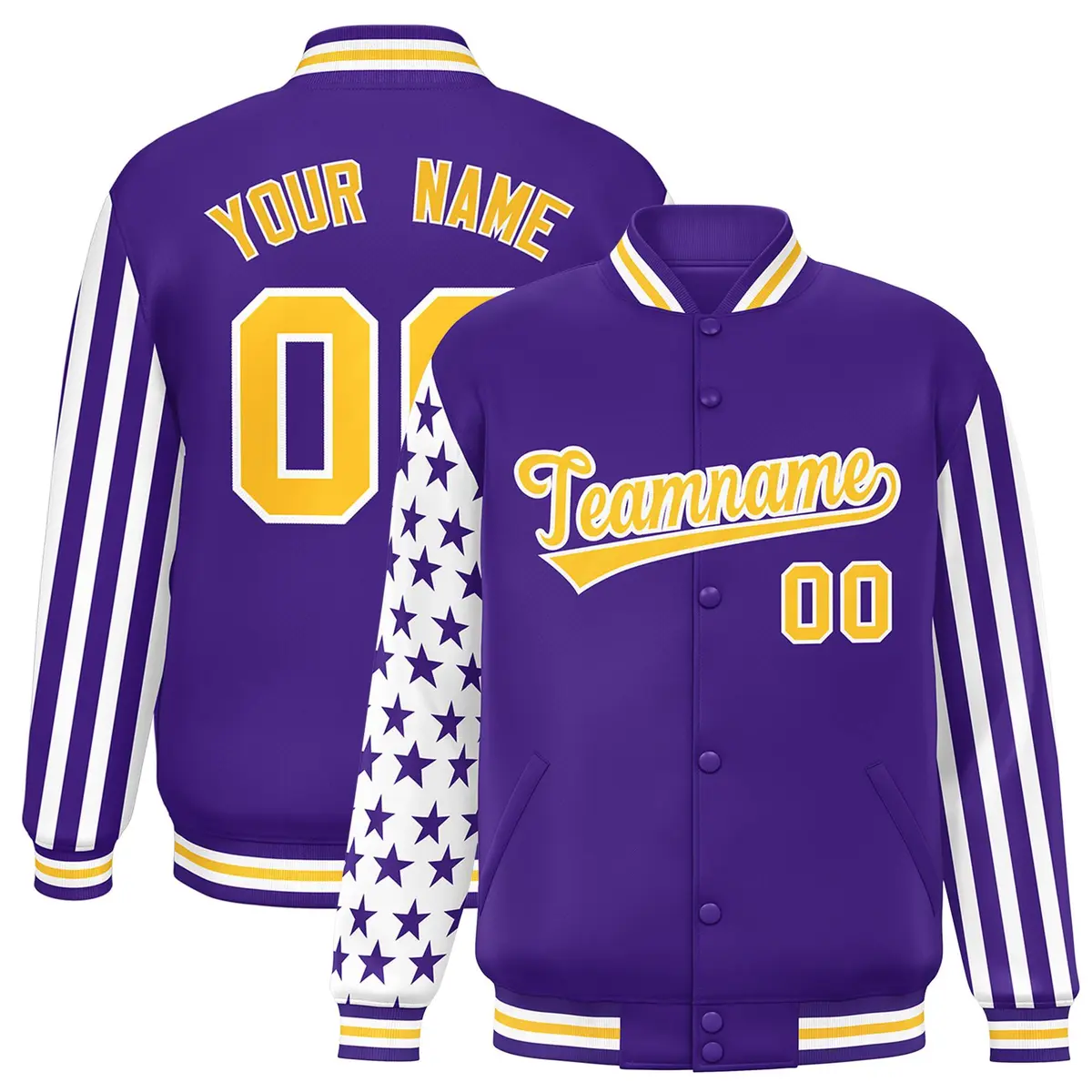 Purple American Flag Varsity Letterman Bomber Jacket