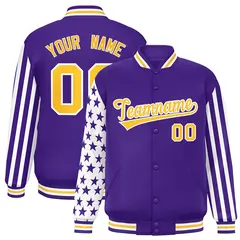 Purple American Flag Varsity Letterman Bomber Jacket 1