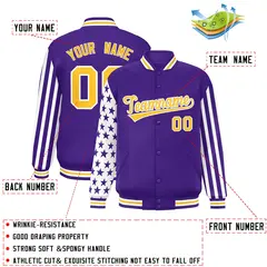 Purple American Flag Varsity Letterman Bomber Jacket 2
