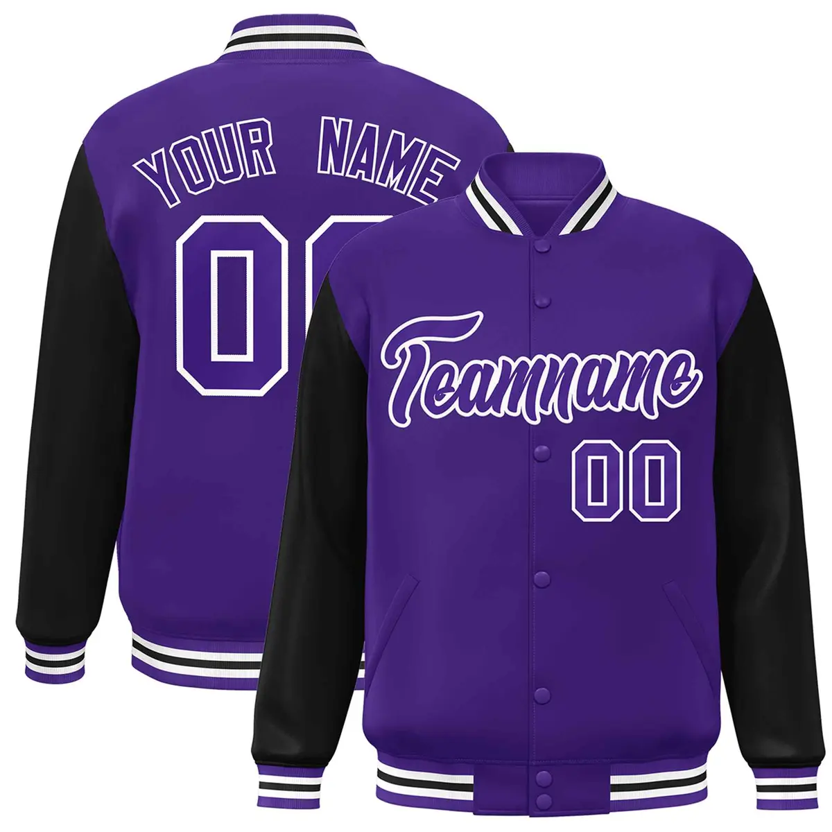 Purple and White Raglan Varsity Full-Snap Letterman Jacket