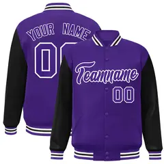 Purple and White Raglan Varsity Full-Snap Letterman Jacket