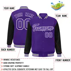 Purple and White Raglan Varsity Full-Snap Letterman Jacket 2