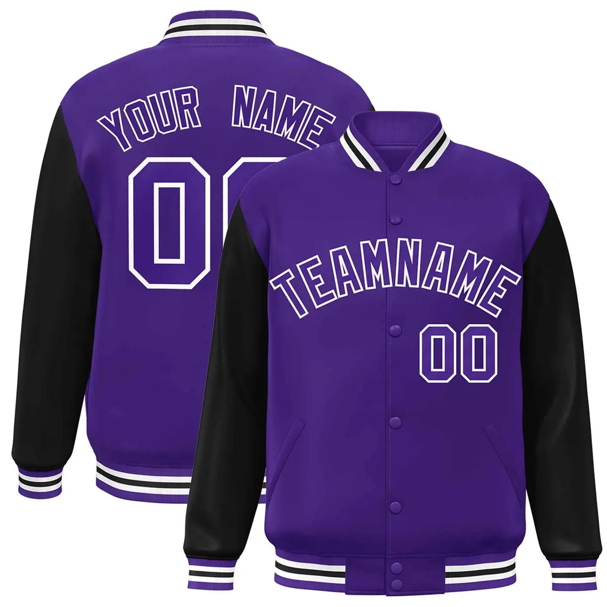 Purple and White Raglan Varsity Full-Snap Letterman Jacket