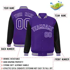 Purple and White Raglan Varsity Full-Snap Letterman Jacket 2