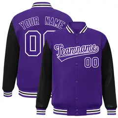 Purple and White Raglan Varsity Full-Snap Letterman Jacket