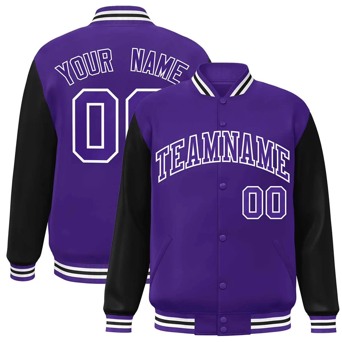 Purple and White Raglan Varsity Full-Snap Letterman Jacket