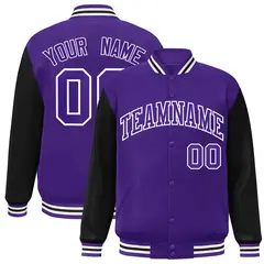 Purple and White Raglan Varsity Full-Snap Letterman Jacket
