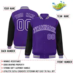 Purple and White Raglan Varsity Full-Snap Letterman Jacket 2