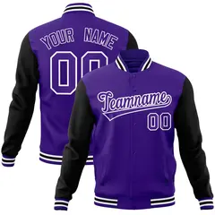 Purple and White Raglan Varsity Full-Snap Letterman Jacket