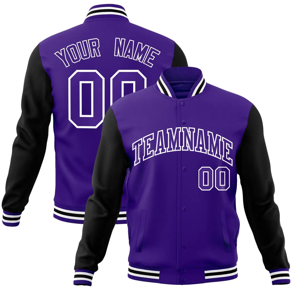 Purple and White Raglan Varsity Full-Snap Letterman Jacket