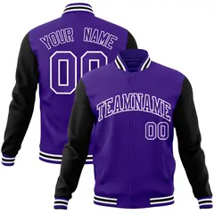 Purple and White Raglan Varsity Full-Snap Letterman Jacket 1