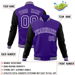 Purple and White Raglan Varsity Full-Snap Letterman Jacket 4