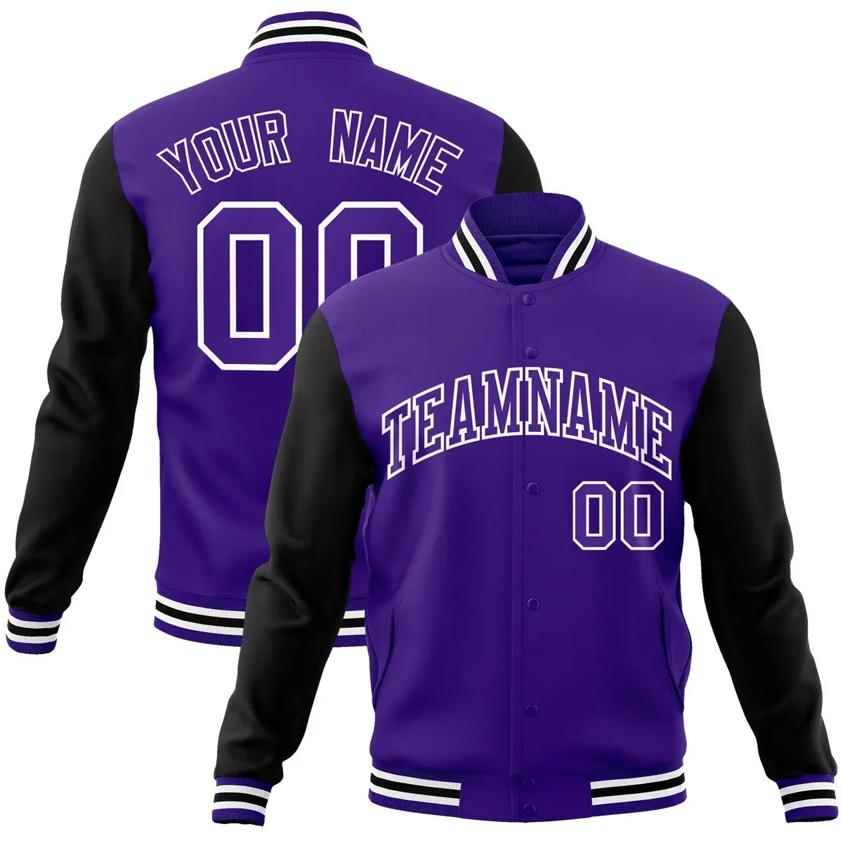 Purple and White Raglan Varsity Full-Snap Letterman Jacket