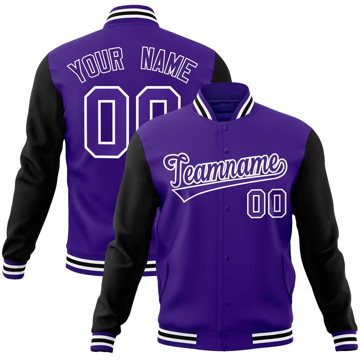 Purple and White Raglan Varsity Full-Snap Letterman Jacket