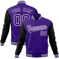 Purple and White Raglan Varsity Full-Snap Letterman Jacket 1