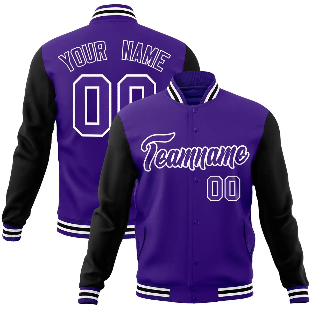 Purple and White Raglan Varsity Full-Snap Letterman Jacket