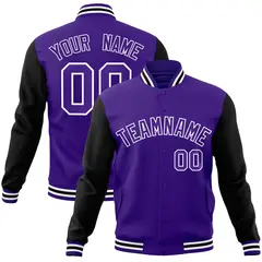 Purple and White Raglan Varsity Full-Snap Letterman Jacket 1