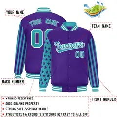 Purple Aqua American Flag Full-Snap Raglan Letterman Jacket 2
