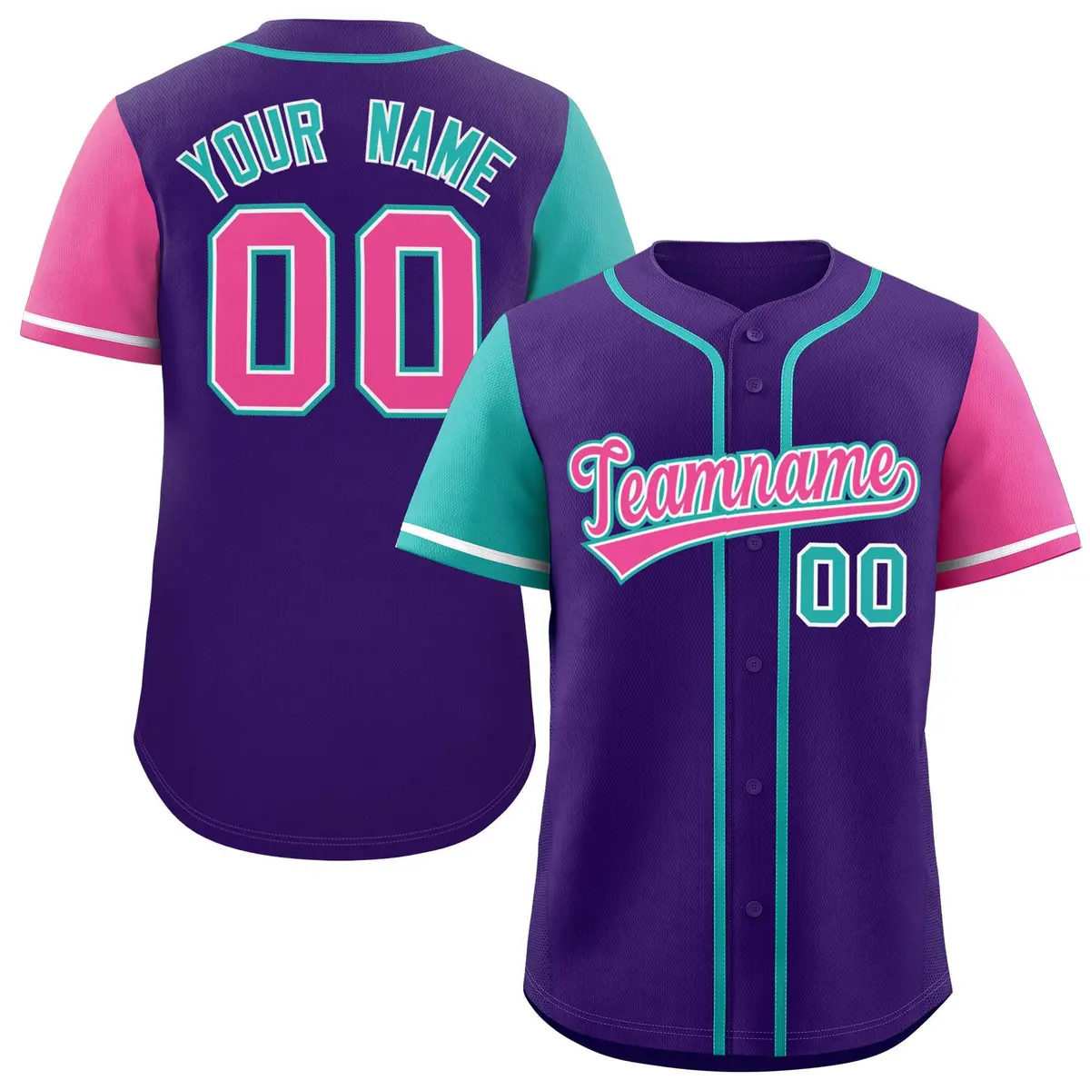 Purple Aqua and Pink Raglan Sleeves Baseball Jersey